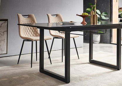 55''- 71'' Extendable Dining Room Table, Expandable Dining Table with Metal Leg, Modern Mid Century Large Table, for 2-6 Person, Black