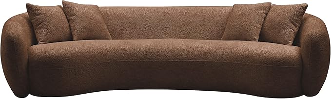 KEIKI 103" Boucle Half Moon Curved Sectional Sofa with 4 Throw Pillows, Modern 5-Seater Teddy Fleece Leisure Couch with Curved Backrest, Easy Assembly, for Living Room, Bedroom, Brown
