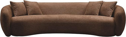 KEIKI 103" Boucle Half Moon Curved Sectional Sofa with 4 Throw Pillows, Modern 5-Seater Teddy Fleece Leisure Couch with Curved Backrest, Easy Assembly, for Living Room, Bedroom, Brown
