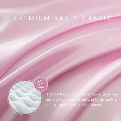 MR&HM Satin Bed Sheets, King Size Sheets Set, 6 Pcs Silky Bedding Set with 15 Inches Deep Pocket for Mattress (King, Pink)