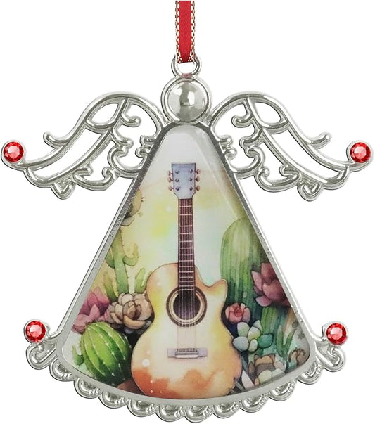 XUTAIGuitar Music Succulent Cactus Angel Christmas Tree Ornaments Christmas Ornament Glass Christmas Hanging Angel Glass Pendant for Holiday Decoration