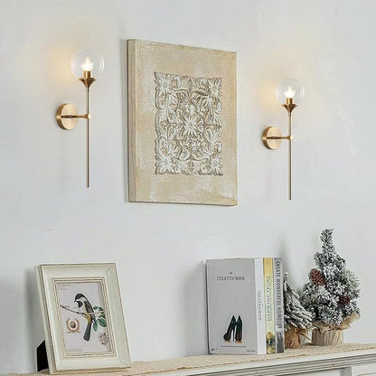 KCO Lighting Vanity Clear Bubble Glass Wall Lights Modern Globe Round Sconces Wall Lighting Brushed Brass Long Wall Sconce Mid Century Bar Bathroom Wall Lamp (Clear)