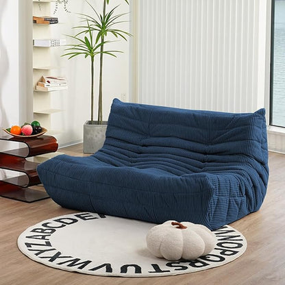 N&V Fireside Loveseat Mid Century Armless Twin Floor Sofa Corduroy Lounge Chair Accent Chair, Prussia Blue