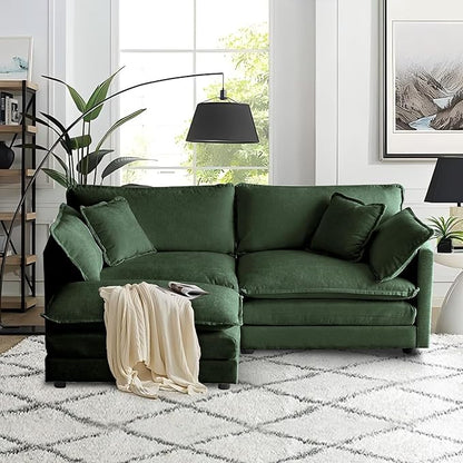 SoarFlash Chenille Sectional Sofa, Comfy L Shaped Modular Coush Sofa with Ottoman, Modern 2 Seat Couch Deep Seat Sofa Set for Living Room,Green