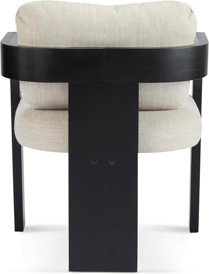 Christopher Knight Home Yorick Modern Dining Chair Set of 2 with Cushion, Solid Wood Dining Room Set, Curved Backrest Kitchen Side Chair, Living Room Comfy Extra Seat, Black+Beige