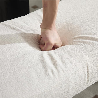 DUOMAY Modern Chenille Bedroom Bench, 49" Wide Long Entryway Bench with Solid Wood Legs Upholstered Dining Bench Ottoman for Living Room Indoor, White