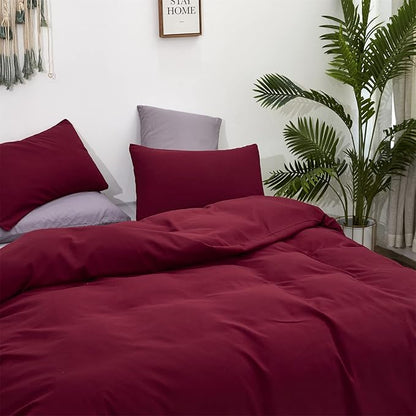 Pureant Burgundy Comforter Sets King Wine Red Bedding Comforters Cotton Solid Dark Color Quilts Cotton Women Girls Luxurious Plain Claret Red Comforter Soft Crimson Bed Noble Bordeaux Blankets