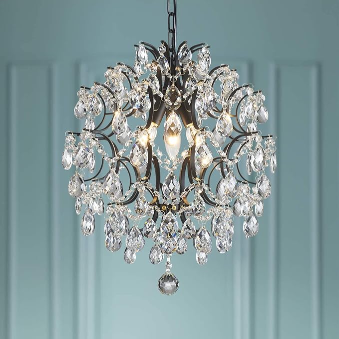 Bestier Modern Black Pendant Chandelier Crystal Raindrop Lighting Ceiling Light Fixture Lamp for Dining Room Bathroom Bedroom Livingroom entryway 3 E12 Bulbs Required D16 in x H18 in