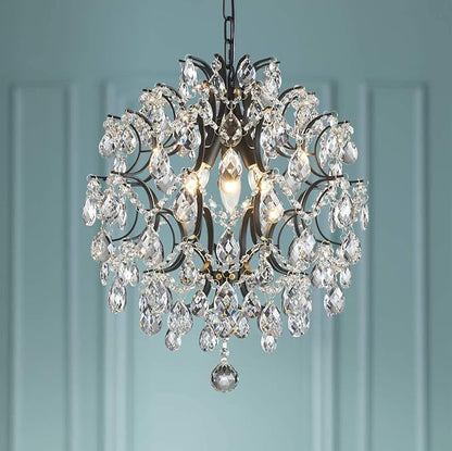Bestier Modern Black Pendant Chandelier Crystal Raindrop Lighting Ceiling Light Fixture Lamp for Dining Room Bathroom Bedroom Livingroom entryway 3 E12 Bulbs Required D16 in x H18 in