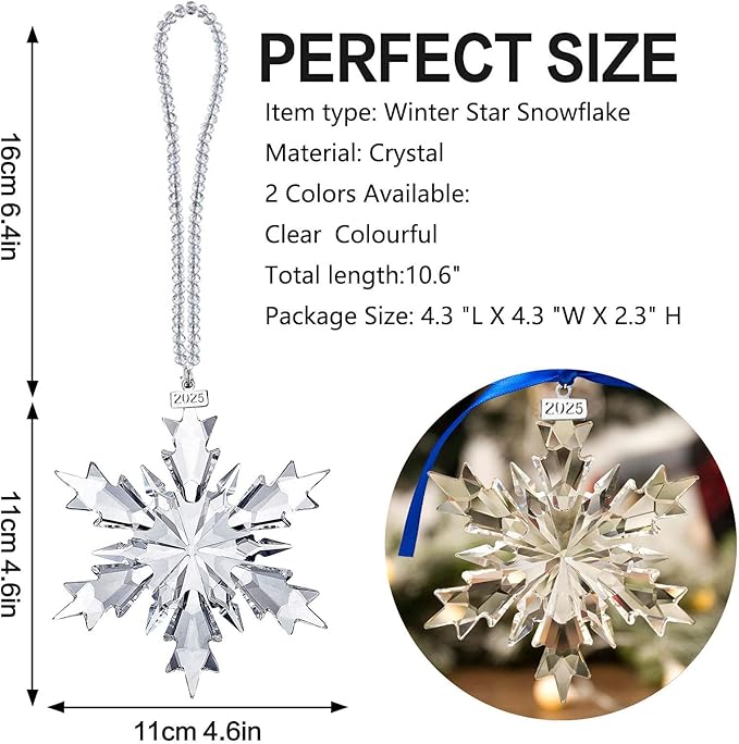 2025 Annual Edition Snowflake Clear Crystal Christmas Ornament, Snowflake Ornaments Display Winter Home Décor Christmas Decor Gift(Clear)