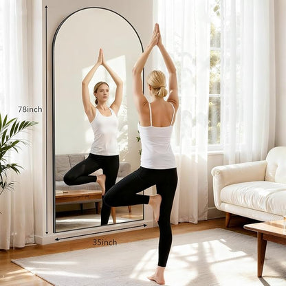 Mirror Full Length, 78"x35" Oversized Arched Floor Full Length Mirror with Stand, Room Decor Big Full Body Floor Mirror with HD Tempered Glass Aluminum Frame for Bedroom Living Room, Black