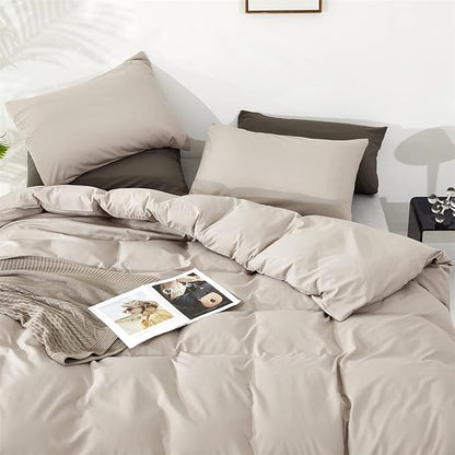 Pureant Beige Khaki Comforter Set King Size Light Khaki Bedding Set 3PCS Solid Oatmeal Comforter Modern Soft Women Men Cream Coffee Bedding Light Taupe King Size Quilts Cotton Champagne Bedding