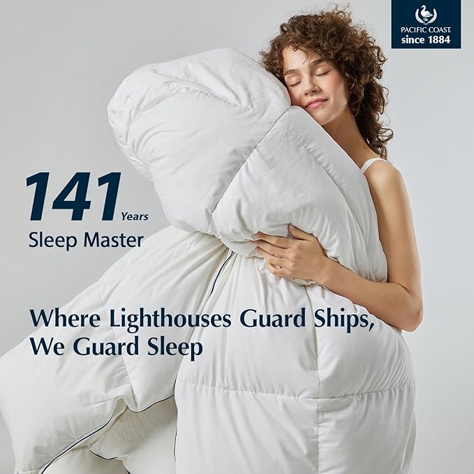 PACIFIC COAST Goose Down Fiber Comforters Oversized Queen Duvet Insert, All Season White Comforter, 3D Hidden-Stitch Baffle Box Design, 8 Tabs, Gifts for Women/Men, Extra Fluffy Luxury Duvet (98"x98")