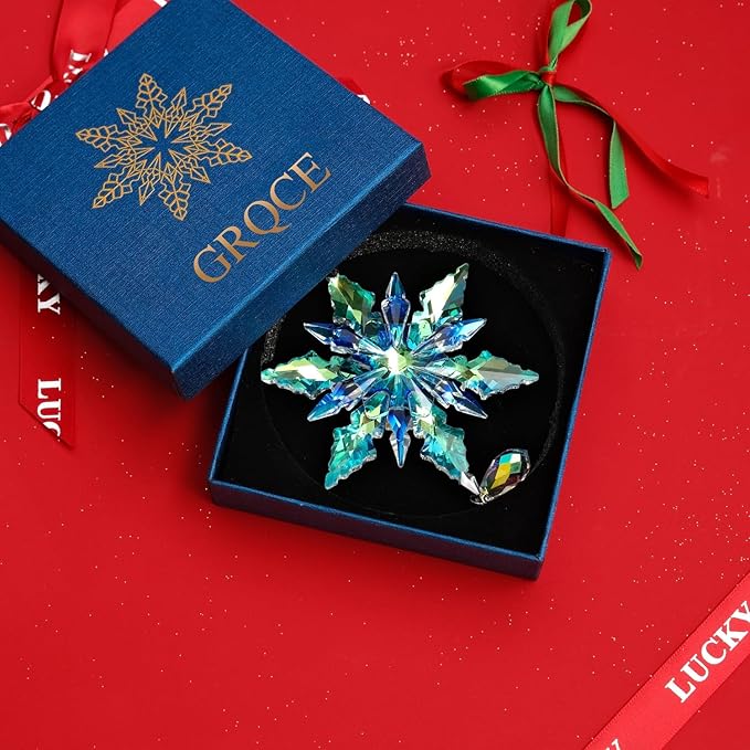 2025 Annual Christmas Ornaments Crystal Snowflake Star - Christmas Tree Ornaments Pendant Crystal Sun Catcher Home Hanging Decor (2025 Color 3-Layer)