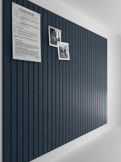 Bumusty Large Cork Board Alternative-47 x35 Felt Bulletin Board, with 30 Pushpins, 70 Adhesive Tabs, 12-Pack Slat Wall Paneling, Cork Boards for Office Push Pin Board Felt Board-Deep Charcoal Blue