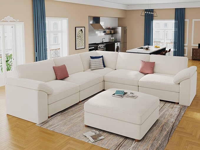 EASE MOOSE Modular Sectional Couch,Chenille Large L Shape Sectional Sofa Modern Luxury Deep seat Modular Sofa Removable and Washable,White