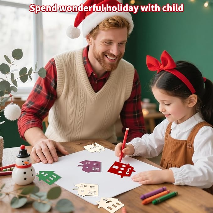 MACTING 27PCS Wooden Christmas Ornaments Unfinished Predrilled Natural Wood Slices DIY Blank Hanging Ornaments Kit for Crafts Centerpieces Christmas Tree Decorations, 9 Styles