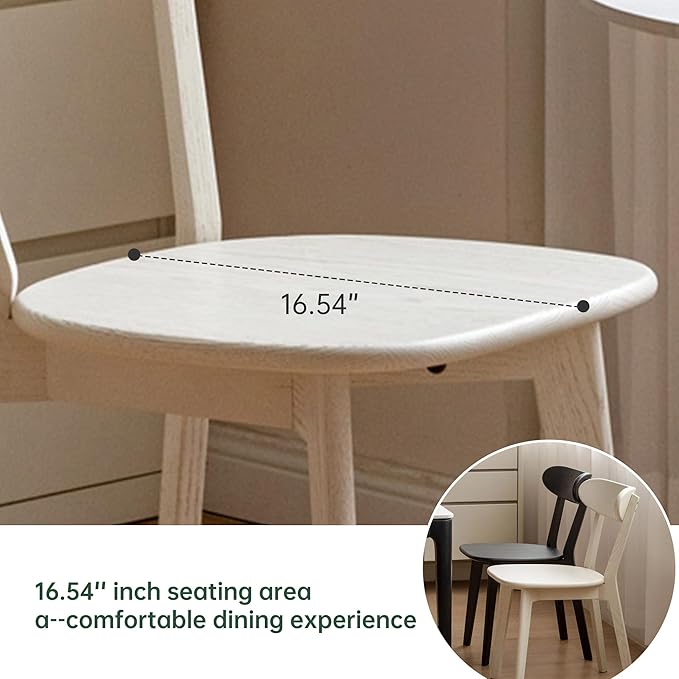 Oak Dining Chairs, Kitchen Chairs, 100% Solid Wood Modern Dinner Chair with Curved Backrest, Dining Room Chair for Kitchen, Living Room, Study (1PK, Cream White)