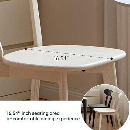 Oak Dining Chairs, Kitchen Chairs, 100% Solid Wood Modern Dinner Chair with Curved Backrest, Dining Room Chair for Kitchen, Living Room, Study (2PK, Cream White)