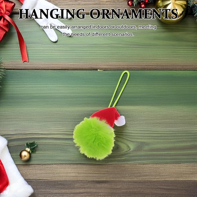 TOYANDONA 10PCS Faux Fur Pom Pom Ball - Furry Christmas Ball Ornaments with Santa Hat Tree Christmas Hanging Decorations for Party Supply Fireplace Mantel Wall Decor