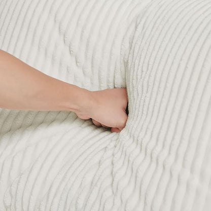 122'' Modern Curved Cloud Sofa Luxury Living Room 5 Seater Sectional Sofa Curve Design Comfortable Upholstered Sofas with Toffee Chair for Living Room Bedroom Apartment (Corduroy+Right Facing, White)