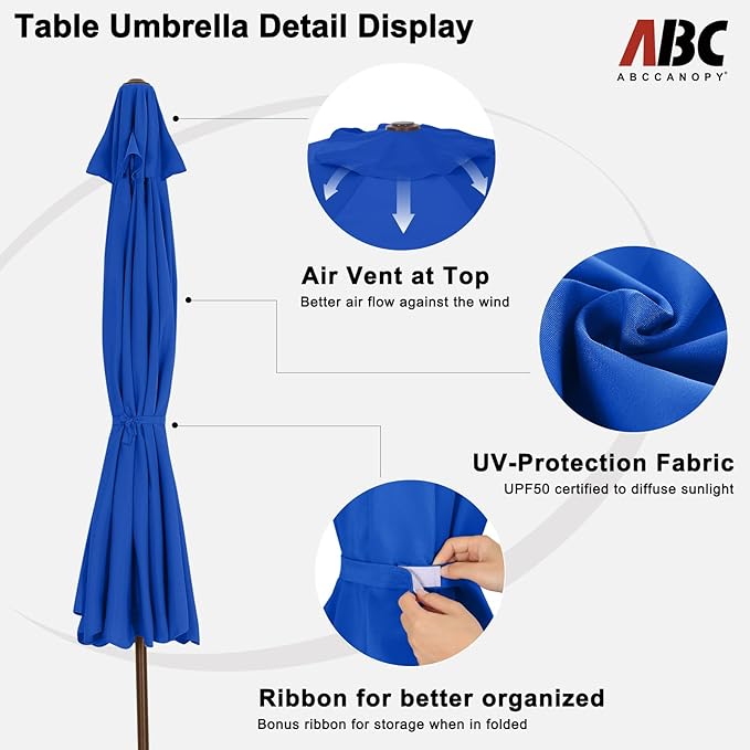 ABCCANOPY 7.5ft Scalloped Patio Umbrella, Outdoor Table Umbrella with Tilt and Crank, Fiberglass Ribs Deck Umbrella for Patio, Pool, Garden, Picnic (Blue)