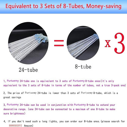 Outdoor Christmas Lights: 24Tubes(Equivalent to 3 Sets of 8-Tubes) Purtuemy Meteor Shower Lights Icicle White Christmas Lights Outdoor for Xmas Tree Halloween Decoration Wedding Party Window