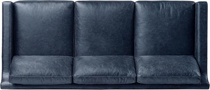 POLY & BARK Sorrento Leather Couch - 86 Inch Sofa - Full-Grain Leather Sofa for Living Room with Feather Down Topper - Living Room Couch - Pure Aniline Vintage Italian Leather in Nightfall Blue