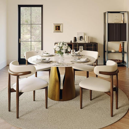 POVISON 47" Round Dining Table for 4, Modern Dining Table,Pandora Sintered Stone Dining Tabletop with Bronze Carbon Steel Pedestal for Dining Room (Dining Room Table Only)