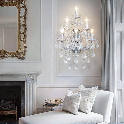 Modern Crystal Wall Sconce Lights- 6 Light Maria Theresa Crystal Wall Sconces Lighting Chrome Wall Lamp Chandelier Light Fixtures for Living Room Wall Sconce Light Walls Mounted Lamp