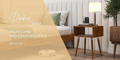Bme Dinkee Solid Wood Nightstand Bedside Table Without Drawer for Mid Century Bedroom and Living Room, Caramel