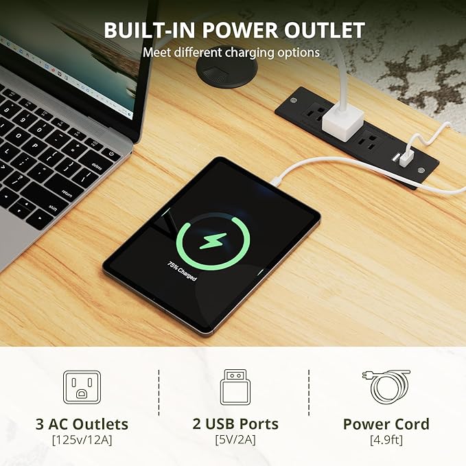 FURSUN 58" Modern Executive Desk with Storage, Home Office Desk with Drawer & Cabinet, Wooden Fluted Desk for Study, Living Room, Bedroom, Natural Oak