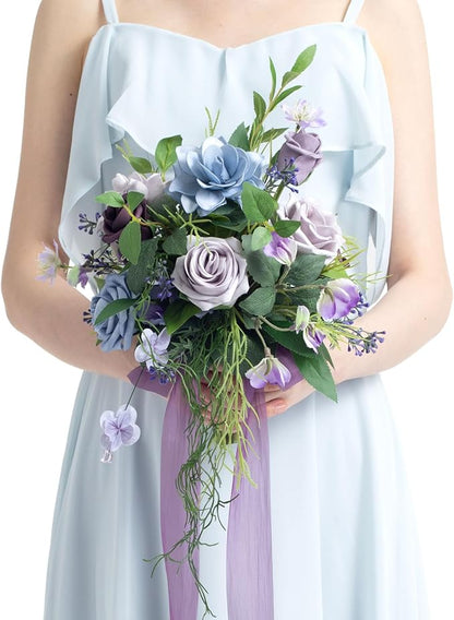 Ling's moment Bridesmaid Bouquet, Sage Purple & Provence Wedding Bouquets for Bridesmaids, 7 Inch Bridal Bouquets for Bridesmaids, Wedding, Ceremony, Anniversary, etc.