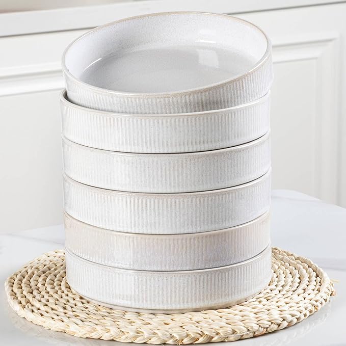 GBHOME 7.5'' Stoneware Pasta Bowls, Serving Bowls Set of 6 for Kitchen, Double Reactive Glaze Bowls for Fruit,Pasta,Salad,Oatmeal,Meal, Microwave Safe (6 pcs)