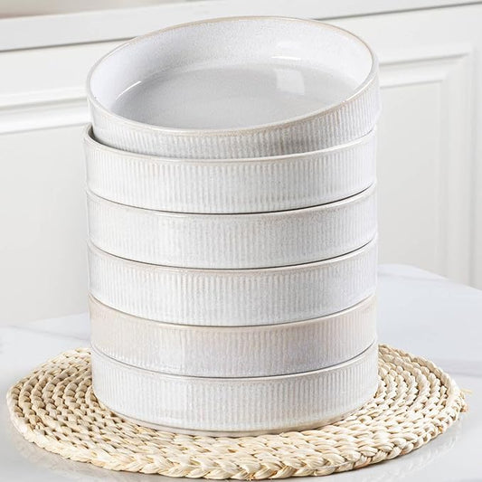 GBHOME 7.5'' Stoneware Pasta Bowls, Serving Bowls Set of 6 for Kitchen, Double Reactive Glaze Bowls for Fruit,Pasta,Salad,Oatmeal,Meal, Microwave Safe (6 pcs)