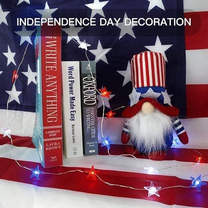 suddus 4th of July Decorations Red White and Blue String Lights Battery Operated 40 Led Star Fairy Lights for Independence Day Memorial Day