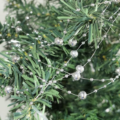 Christmas Tree Beads Garland Decoration,66 Feet Silvery Pearl Strands Chain for Christmas Tree Decor,Crafts and Holiday Décor