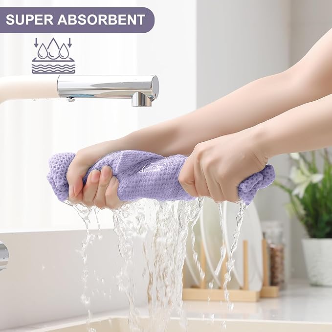 Homaxy 100% Cotton Kitchen Towels and Dishcloths Set, 12 x 12 Inches and 13 x 28 Inches, Set of 12 Bulk Kitchen Towels Set, Ultra Soft Absorbent Dish Cloths for Washing Dishes, Lavender