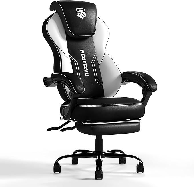 Ergonomic Office Chair with Adjustable Headrest and Footrest, High Back Desk Chair with Linkage Armrests, Reclining Swivel Chair for Home Office, Executive Office Chair (White)