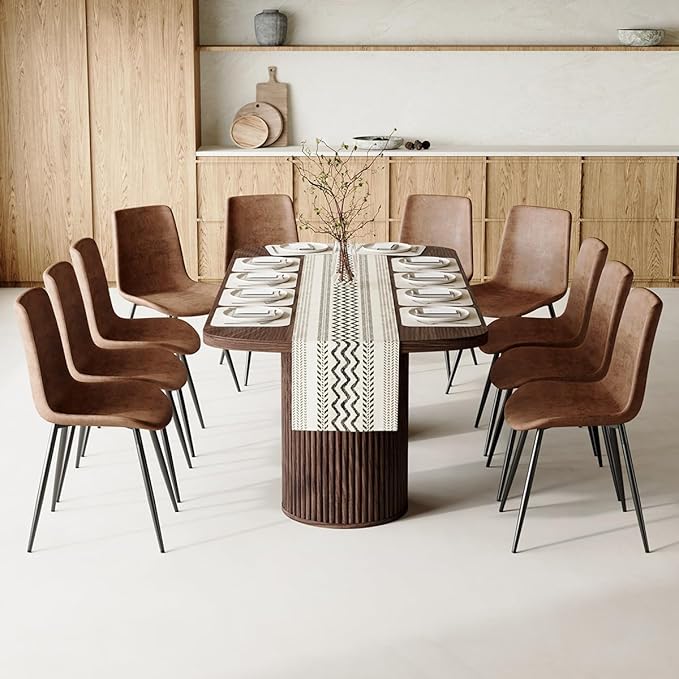 79" Dining Table Set for 10,Large ectangular Kitchen Table Set for 10 with Cushioned Chairs,Modern Mid-Century Wood Dining Room Table Set for 10,Ideal for Dining & Gatherings (Walnut)