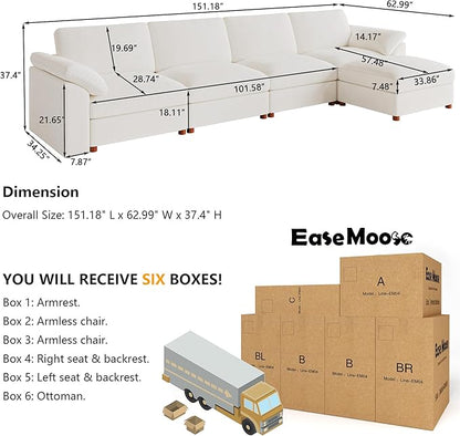EASE MOOSE Extra Large Modular Sectional Sofa, Modern Oversized L Shape Sectional Couch,Comfty Deep Seat Chenille Modular Sofa with Ottoman,White