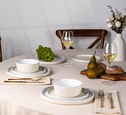 AmorArc Ceramic Dinnerware Sets for 4, 12 Piece Stoneware Plates and Bowls Set, Scratch Resistant Plates Set, Dishwasher & Microwave Safe Dishes - Service for 4