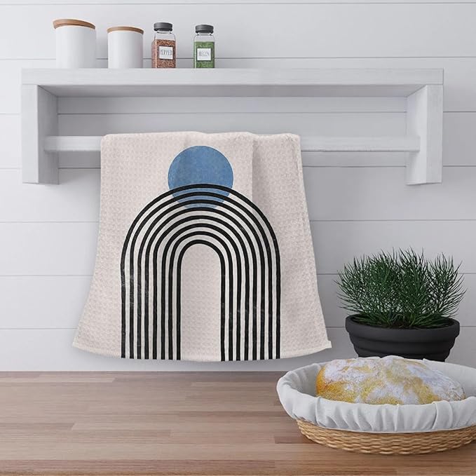 OHSUL Boho Sun Moon Rainbow Kitchen Towels Set of 2 Blue