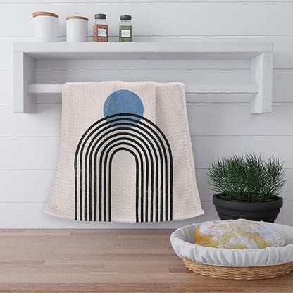 OHSUL Boho Sun Moon Rainbow Kitchen Towels Set of 2 Blue