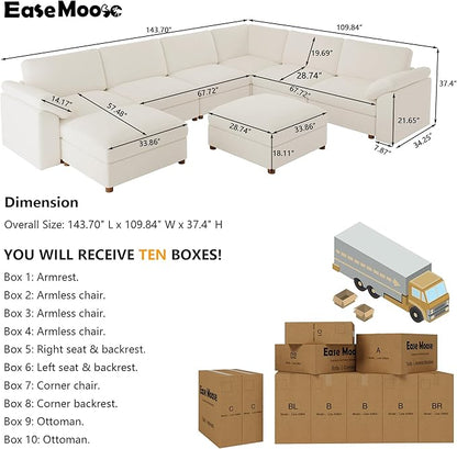 EASE MOOSE Oversized Sectional Modular Sofa,U Shape Sectional Modular Couch Wide Deep seat Sofa,FSC Certified Chenille Modular Couch,White