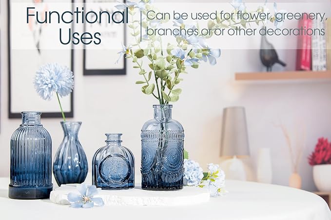 12Pcs Blue Glass Bud Vases Set, Small Vases for Flowers, Perfect for Centerpieces at Parties, Baby Showers, Weddings, Events, Graduation Season, Great Gifts for Office & Home Décor