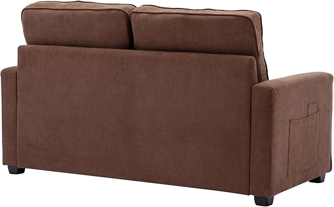 Modern Upholstered Futon Loveseat Convertible Sleeper Sofa Bed 3 in 1 Sofabed Lounge Chaise Daybed, Brown