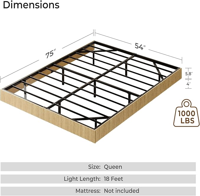 Tatub Natural Full Floating Bed Frame with LED Lights, Modern Fluted Oak Platform Bed Frame Floating, Heavy Duty Metal Slats, No Box Spring Required