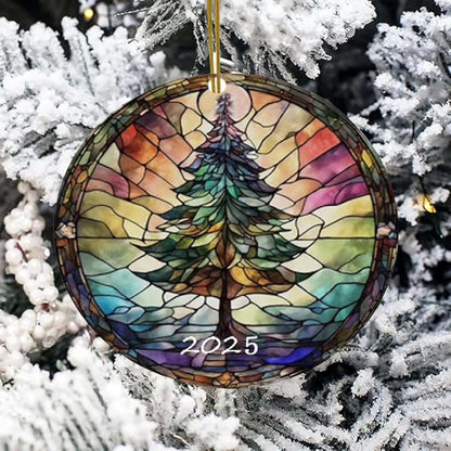 Christmas Ornaments 2025, Stained Glass Style, Round Fun Acrylic Decoration Gifts (Christmas Tree)
