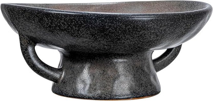 Creative Co-Op Stoneware Bowl with Handle and Base Decorative Object, Black Reactive Glaze